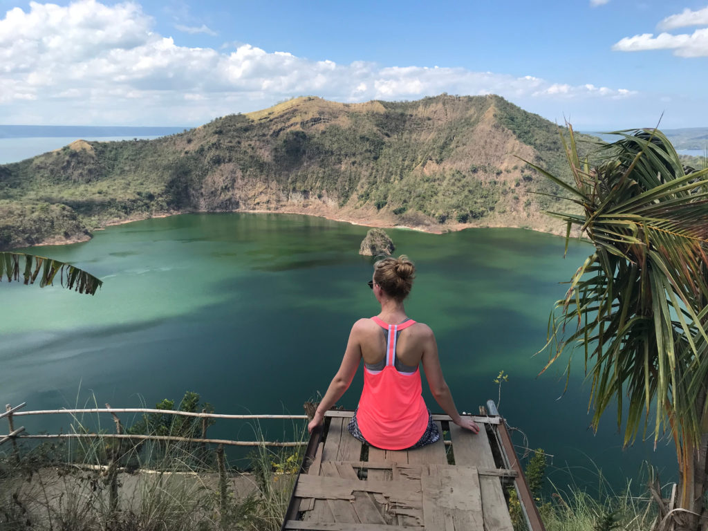 girl in front of Taal Volcano